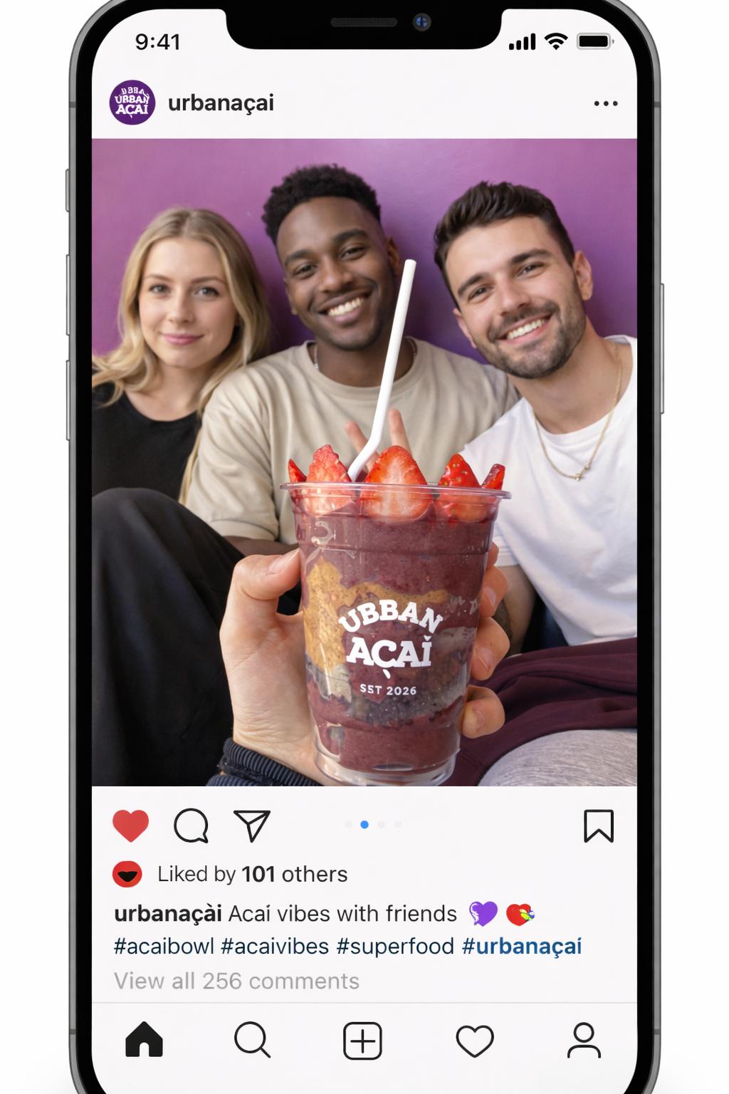 Couple holding Urban Açaí cups in store